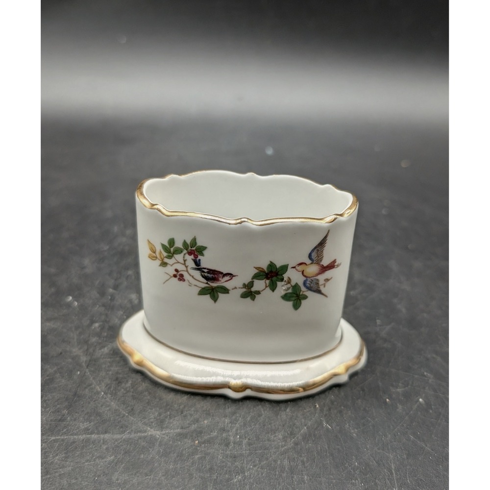 Royal Bayreuth Germany US Zone Bird Berry Porcelain Toothpick Holder Gold Trim